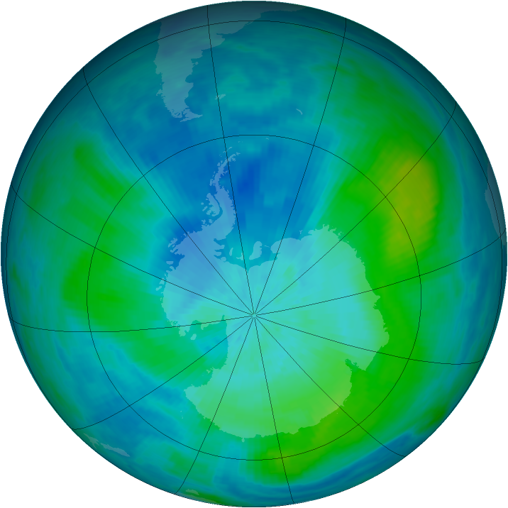 Antarctic ozone map for 28 February 1993